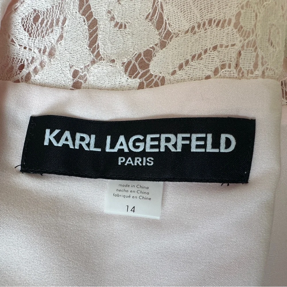 Karl Lagerfeld lace top ruffle hem dress light pink - Picture 5 of 9